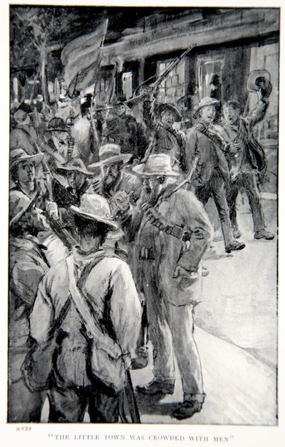 La pequeña ciudad estaba llena de hombres, una ilustración de 